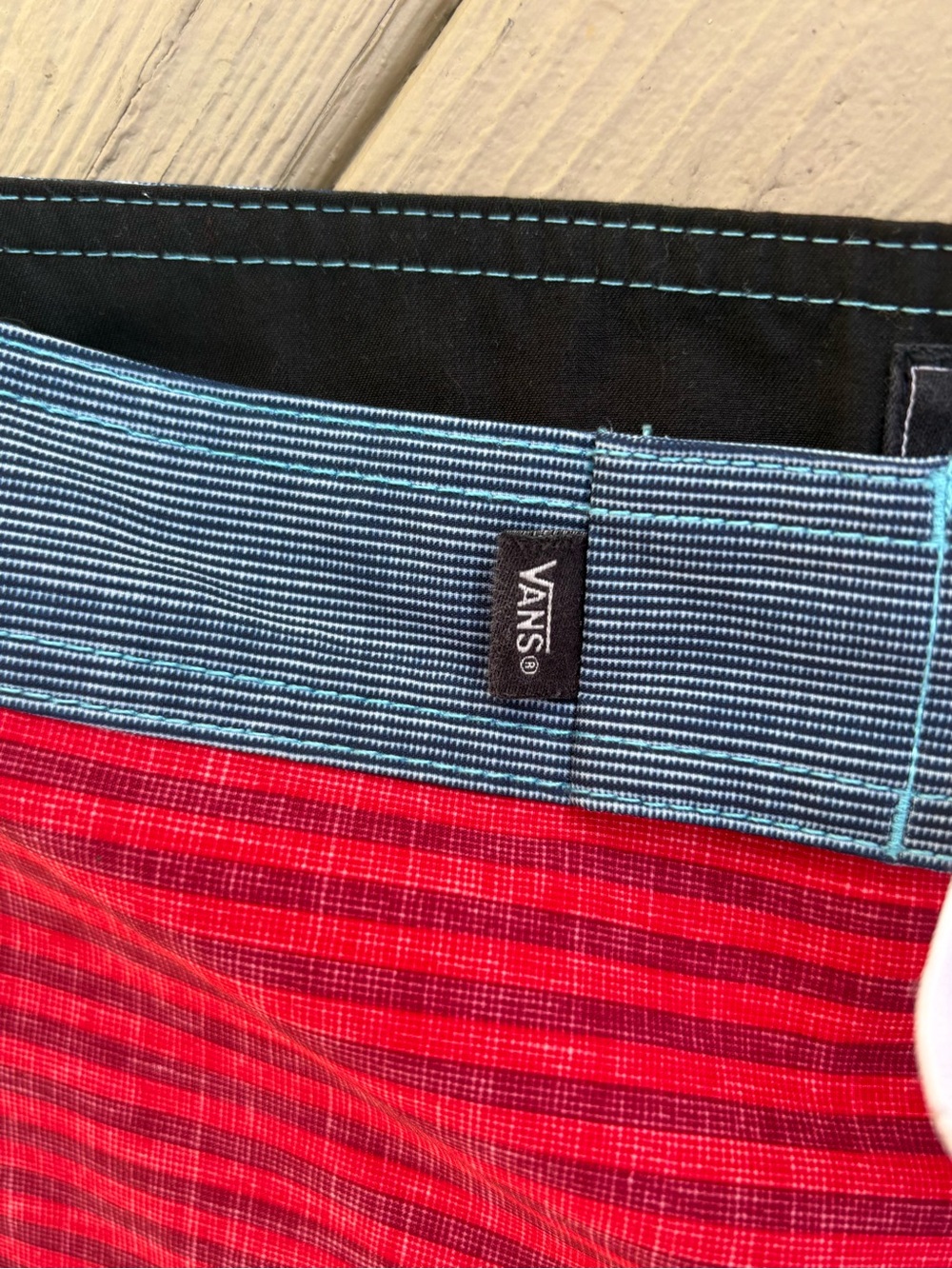 VANS Red, Blue & Teal Striped Swim/Board Shorts. Size: 27/14 boys XL - Picture 7 of 10